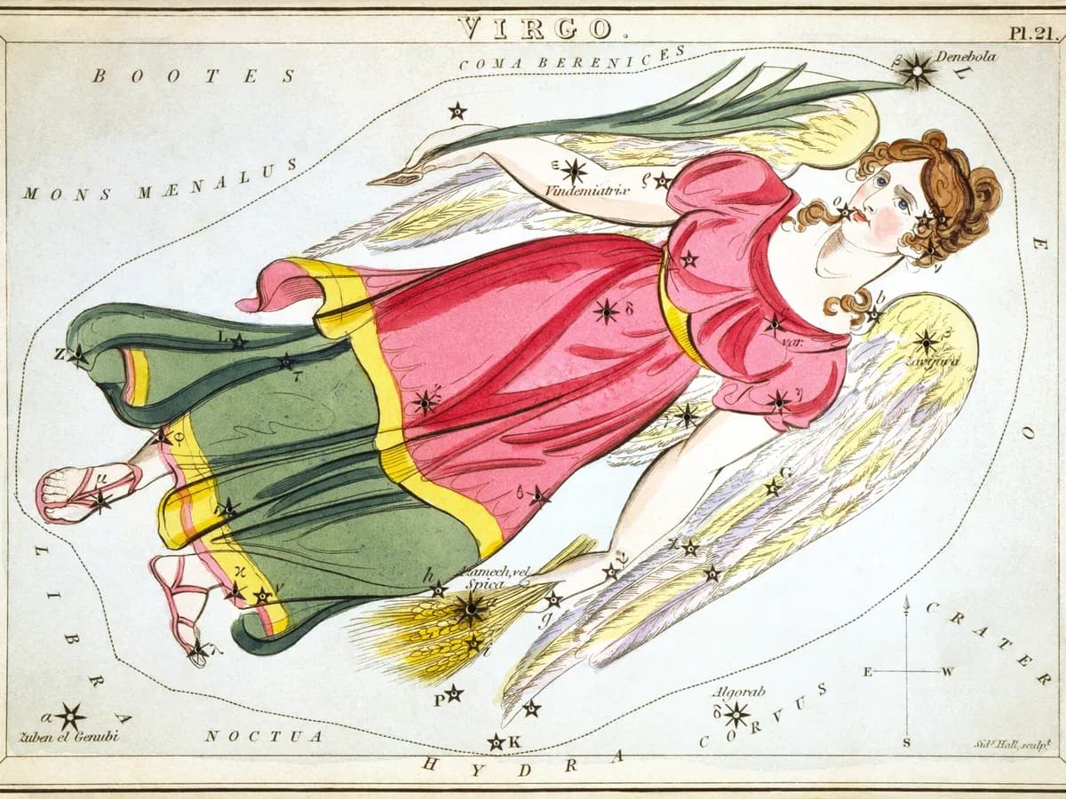 Sazviježđe Djevice na karti iz zbirke „Urania's Mirror“ iz 1824. godine