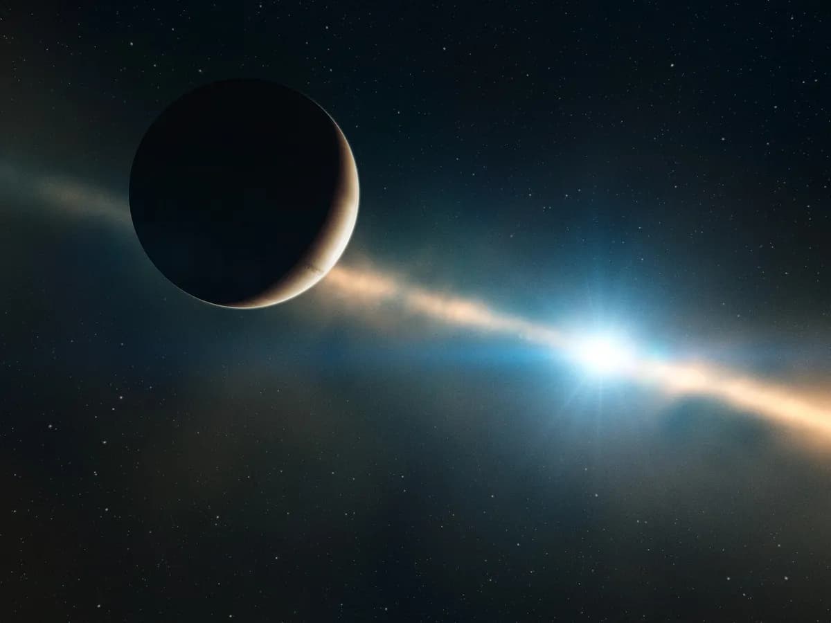 Umjetnički prikaz (ilustracija) planete Beta Pictoris b unutar diska oko zvijezde Beta Pictoris.