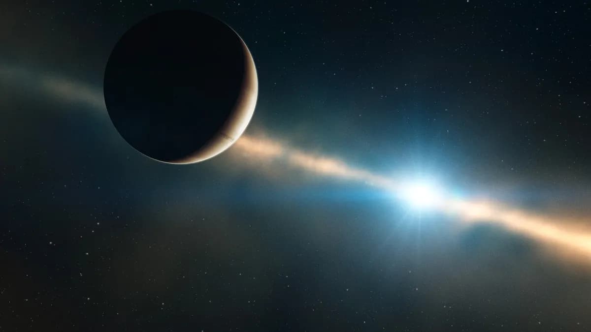 Umjetnički prikaz (ilustracija) planete Beta Pictoris b unutar diska oko zvijezde Beta Pictoris.