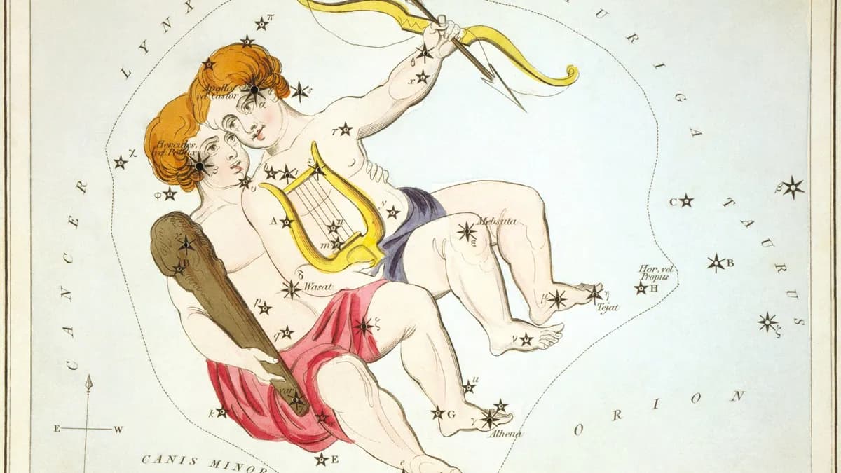Sazviježđe Blizanaca na karti iz zbirke „Urania's Mirror“ iz 1824. godine