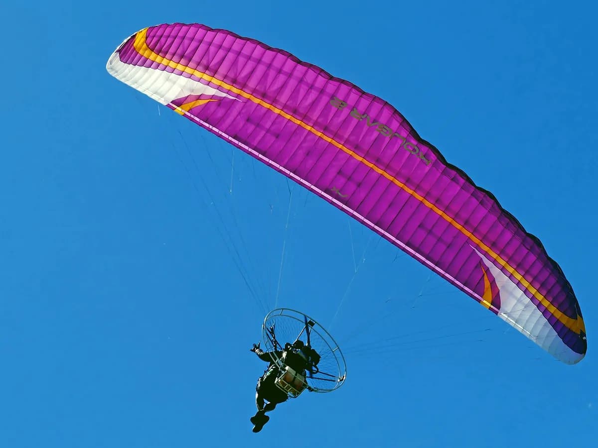 Ilustracija: let paramotorom, motornim paraglajderom.