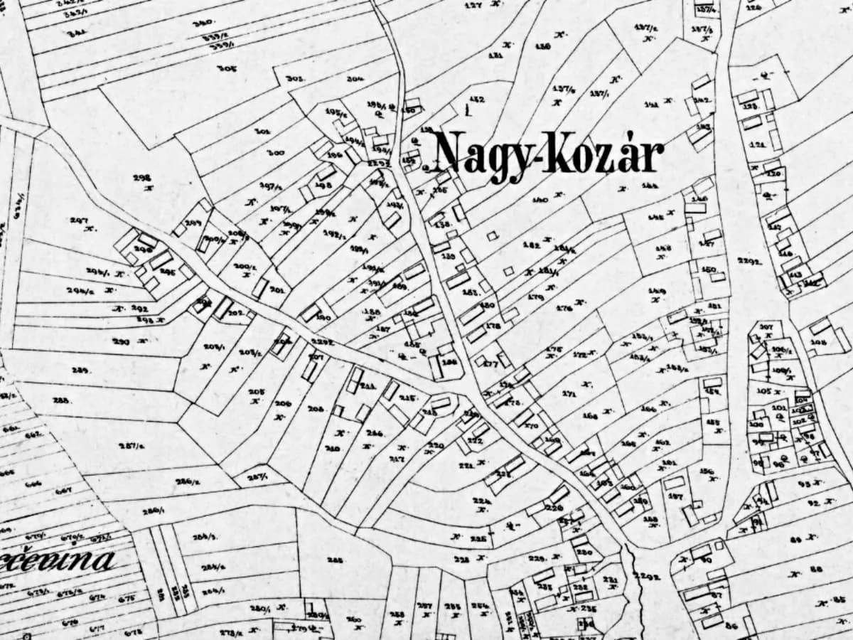 Historijski katastarski plan iz 1865. godine s ucrtanim parcelama