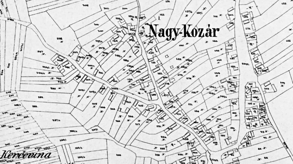 Historijski katastarski plan iz 1865. godine s ucrtanim parcelama