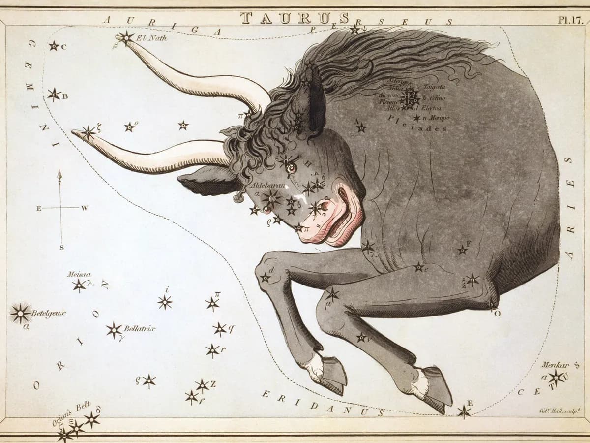 Sazviježđe Bika na karti iz zbirke „Urania's Mirror“ iz 1824. godine