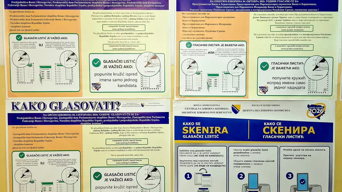 Plakati Centralne izborne komisije BiH s uputama za glasanje i skeniranje listića na biračkom mjestu, Opći izbori 4. oktobra 2026.
