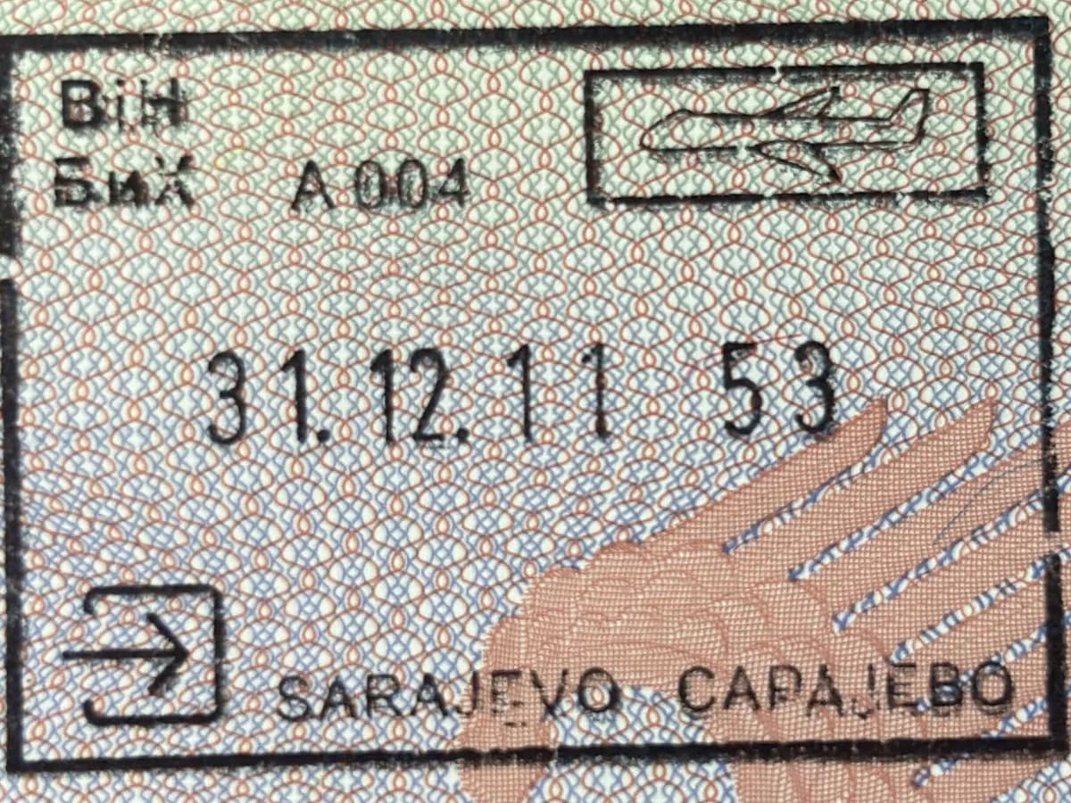Ulazni pečat Aerodroma Sarajevo u putnoj ispravi