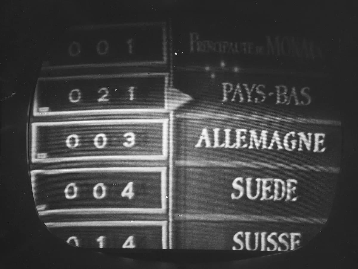 Semafor s bodovima na Pjesmi Eurovizije 1959. u Cannesu, snimljen s televizijskog ekrana